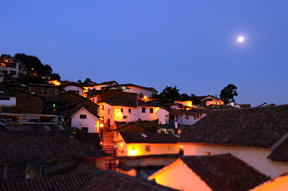 cusco, peru, moon, city, dusk, ancient